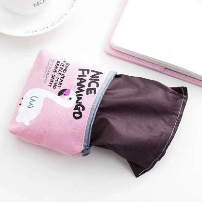Korean Square Flamingo Coin Money Pouch | Small Canvas Zipper Wallet for Students - Daebak
