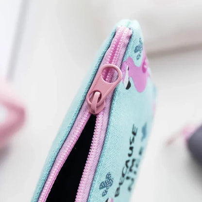Korean Square Flamingo Coin Money Pouch | Small Canvas Zipper Wallet for Students - Daebak