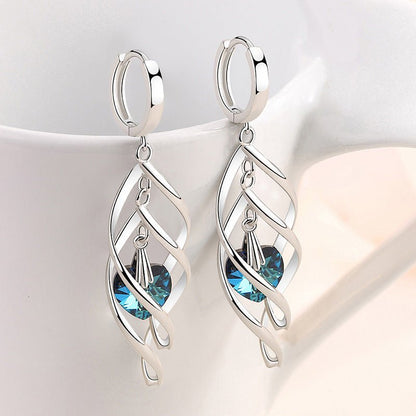 Korean Style Blue Crystal Heart Ocean French Temperament Earrings - Daebak