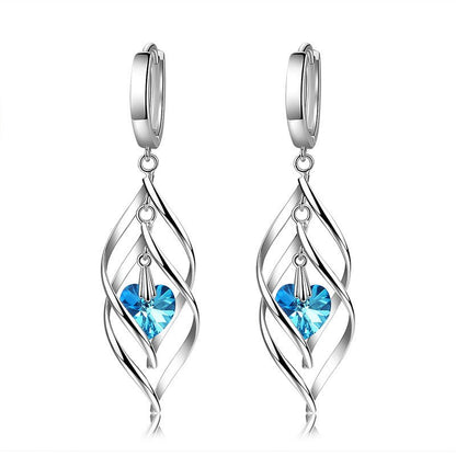 Korean Style Blue Crystal Heart Ocean French Temperament Earrings - Daebak
