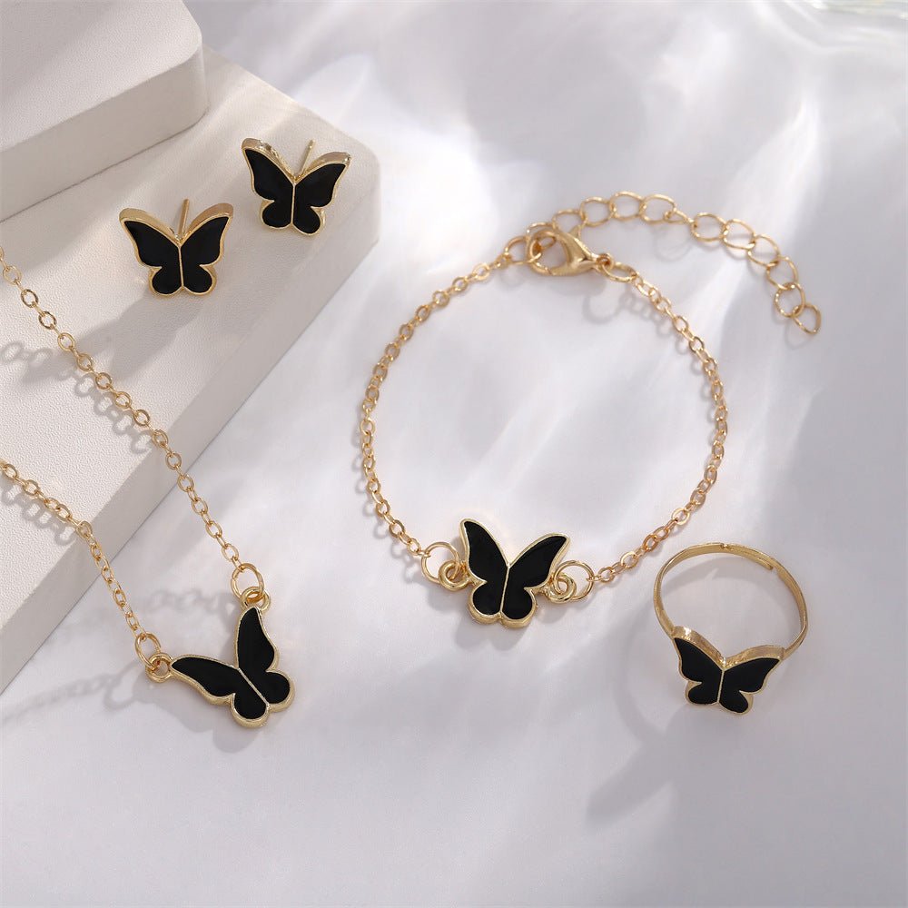 Korean Style Elegant Female Pink Dripping Butterfly Creative Classic Rings - Daebak