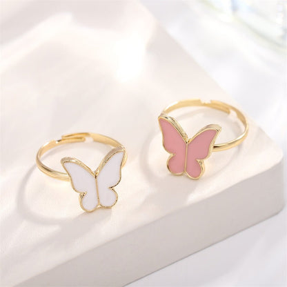 Korean Style Elegant Female Pink Dripping Butterfly Creative Classic Rings - Daebak