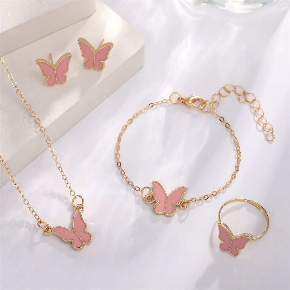 Korean Style Elegant Female Pink Dripping Butterfly Creative Classic Rings - Daebak