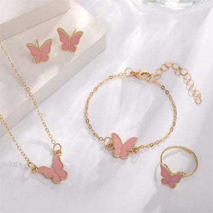 Korean Style Elegant Female Pink Dripping Butterfly Creative Classic Rings - Daebak