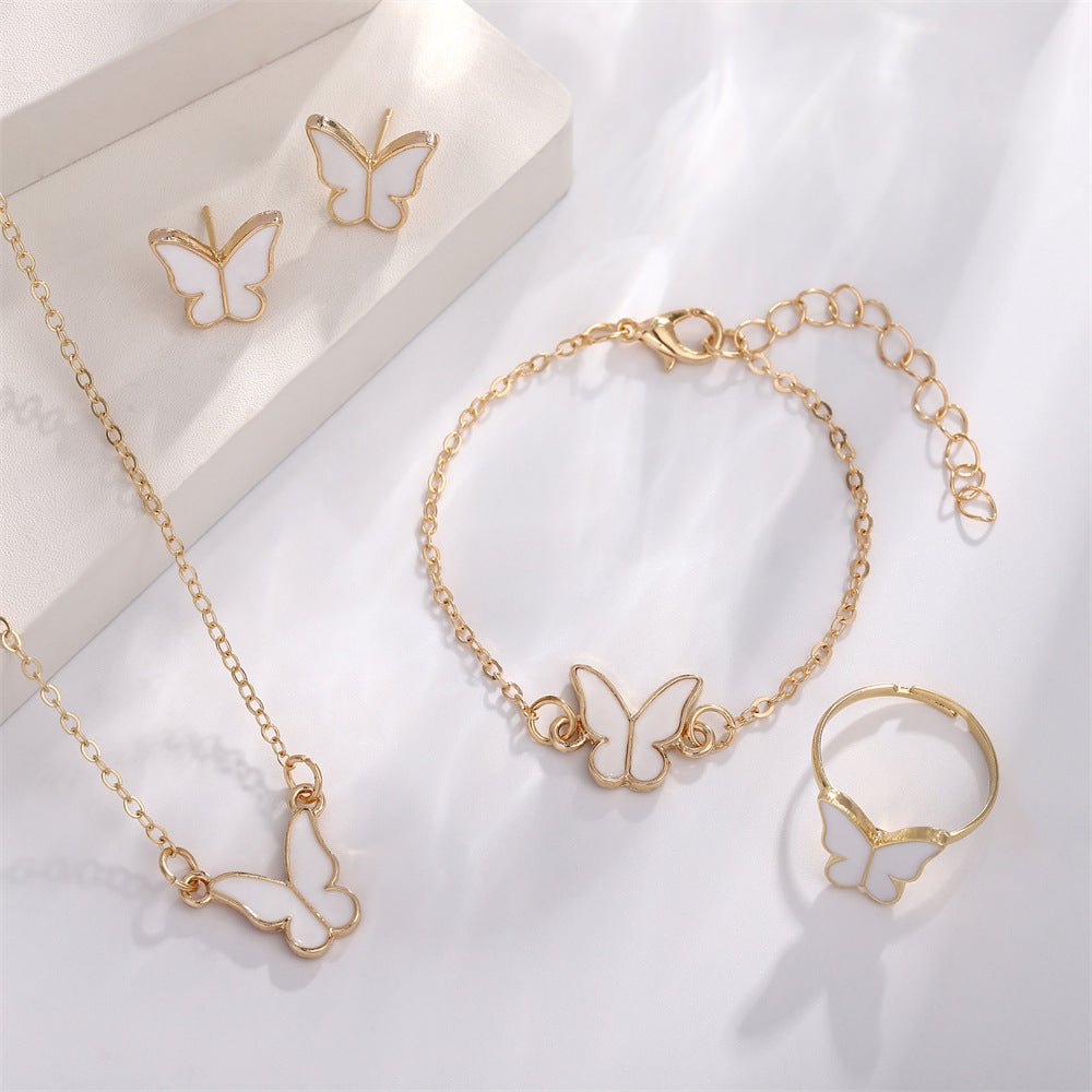 Korean Style Elegant Female Pink Dripping Butterfly Creative Classic Rings - Daebak