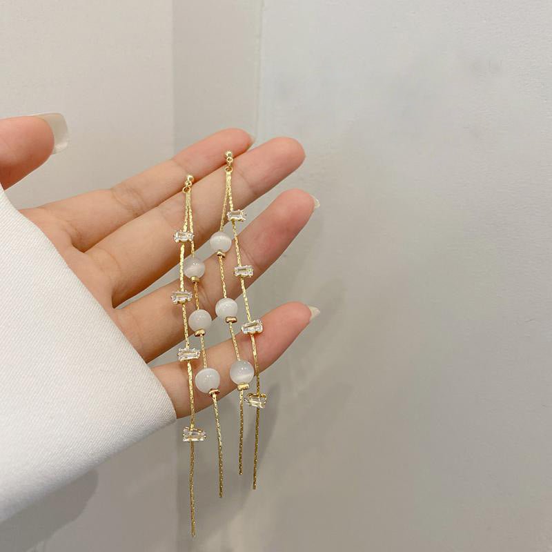Korean Style Elegant Long Fringe Female Opal Super Flash Zircon Rings - Daebak