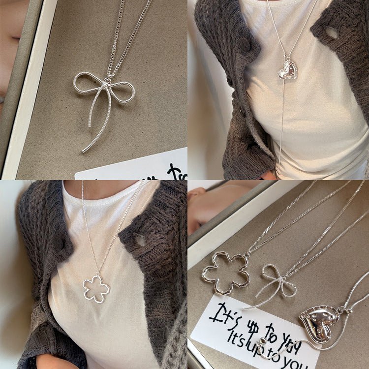 Korean Style Flower Bow Tie Texture Love Necklaces - Daebak