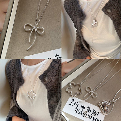 Korean Style Flower Bow Tie Texture Love Necklaces - Daebak