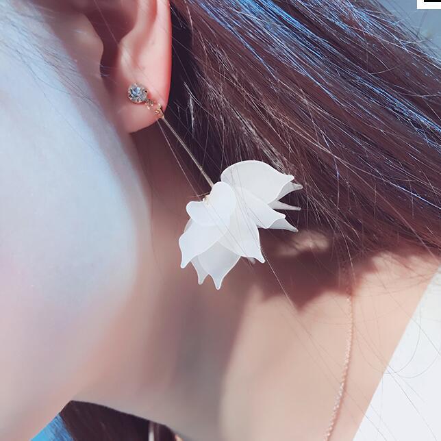 Korean Style Frosted Leaf Petal Long Flower Tassel Lotus Earrings - Daebak