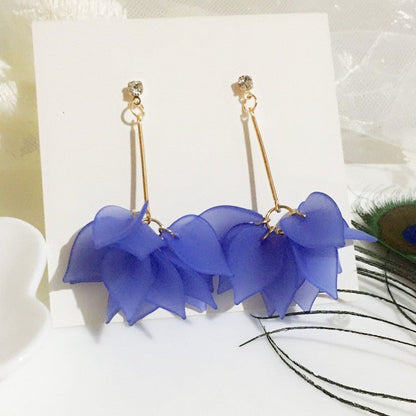 Korean Style Frosted Leaf Petal Long Flower Tassel Lotus Earrings - Daebak