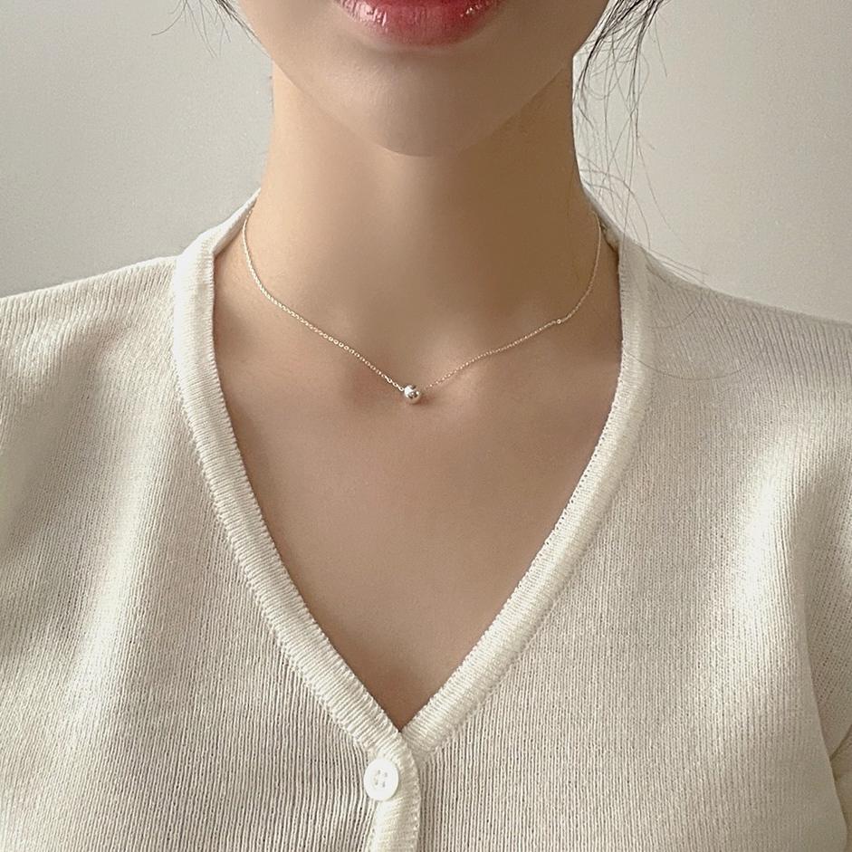 Korean Style Sterling Sier Round Beads Necklace - Daebak