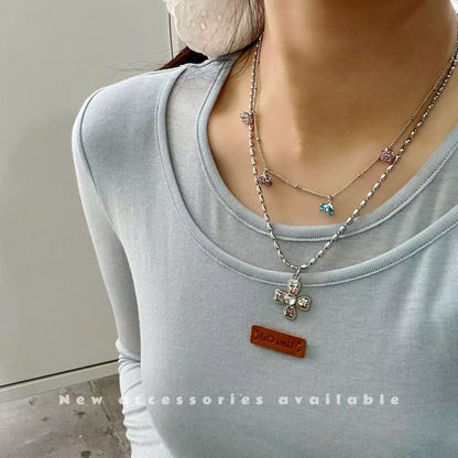Korean Style Sweet Cool Colorful Crystals Cross Pendants - Daebak