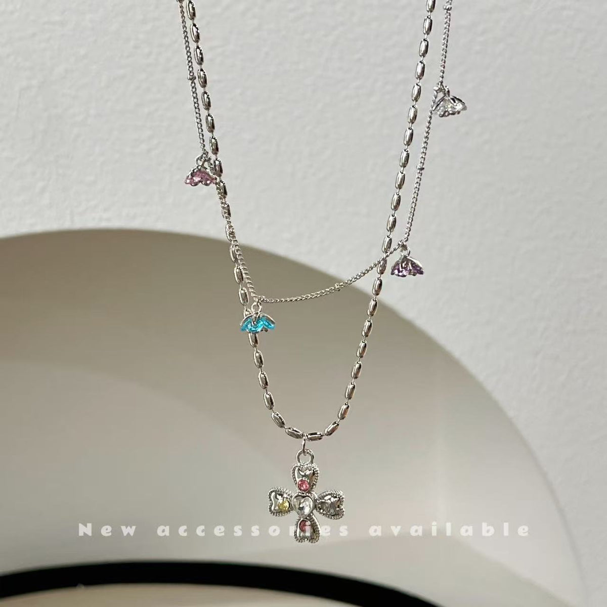 Korean Style Sweet Cool Colorful Crystals Cross Pendants - Daebak