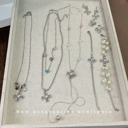 Korean Style Sweet Cool Colorful Crystals Cross Pendants - Daebak