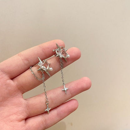 Korean Style Trendy Heart-shaped Zircon Stars Tassel Female Niche Design Ear Clip - Daebak