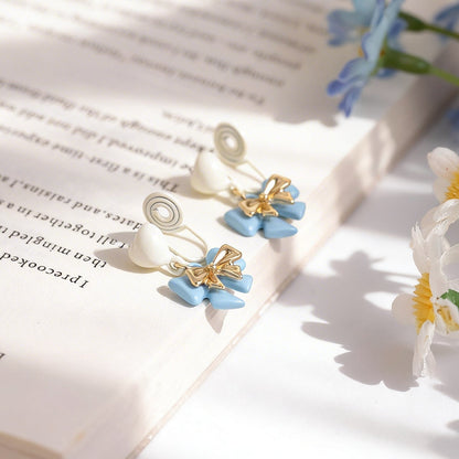 Korean Style Younger Delicate Heart Bow Eardrops Niche Ear Clip - Daebak