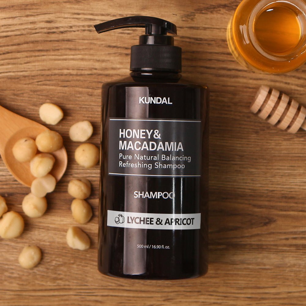KUNDAL HONEY&MACADAMIA Pure Natural Balancing Refreshing Shampoo 500ml #LYCHEE & APRICOT - Daebak