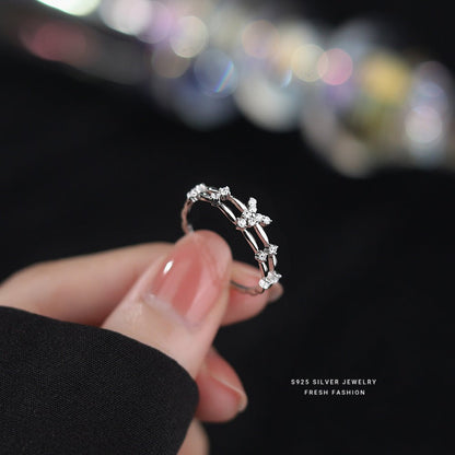Layer Rhinestone Butterfly Female Korean Light Luxury Ring - Daebak