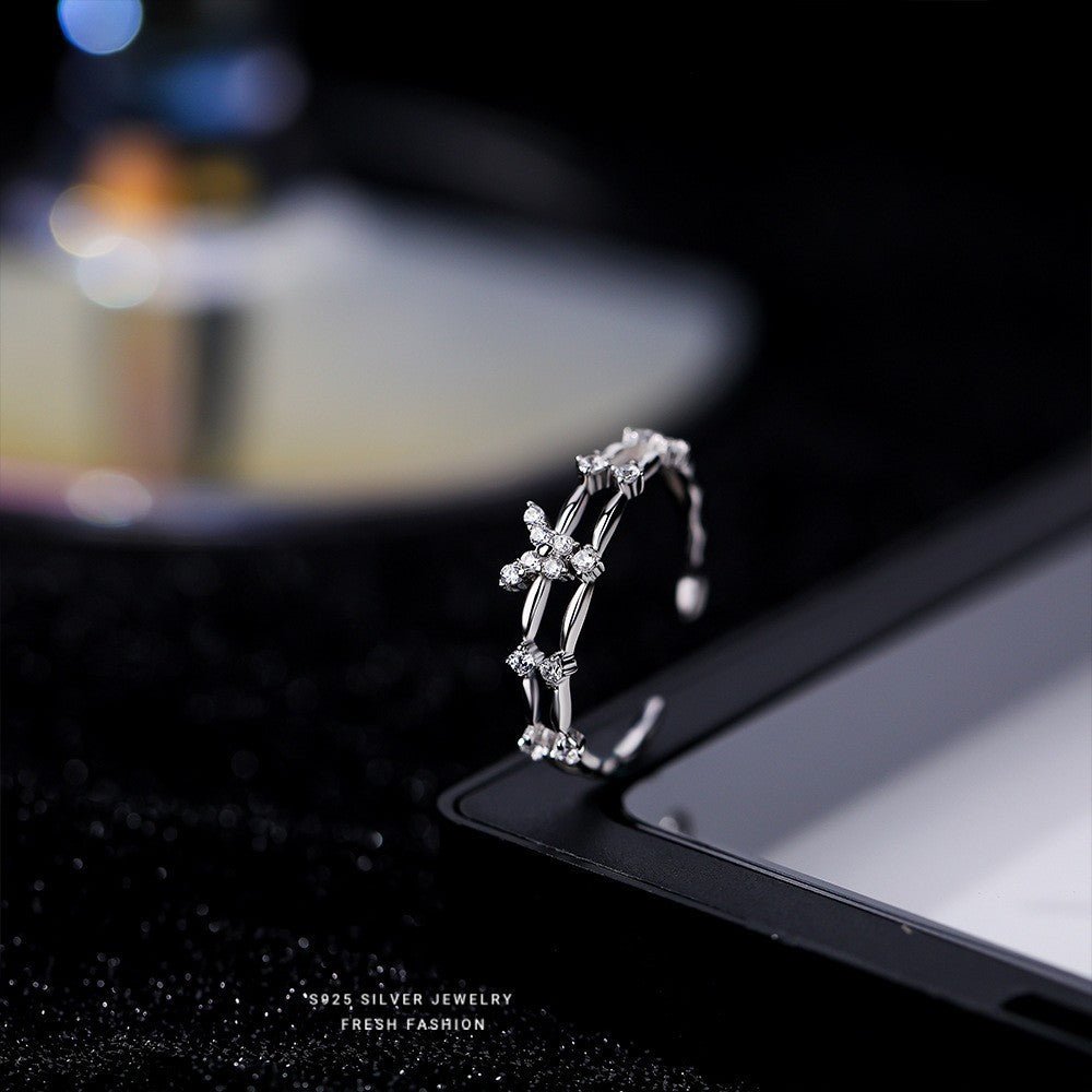 Layer Rhinestone Butterfly Female Korean Light Luxury Ring - Daebak