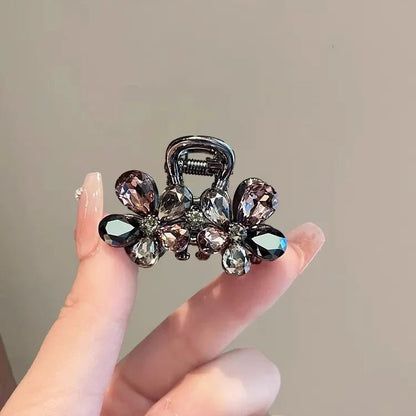 Light Luxury Imitation Crystal Flower Hair Gripper High-end Small Shark Clip Womens Back of Head Hair Clip Korean Style Headwear - Daebak