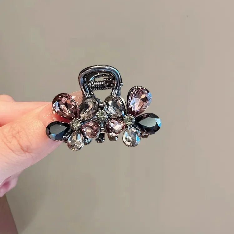 Light Luxury Imitation Crystal Flower Hair Gripper High-end Small Shark Clip Womens Back of Head Hair Clip Korean Style Headwear - Daebak