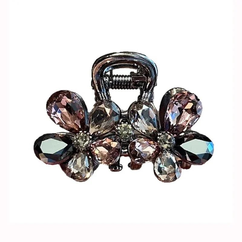Light Luxury Imitation Crystal Flower Hair Gripper High-end Small Shark Clip Womens Back of Head Hair Clip Korean Style Headwear - Daebak