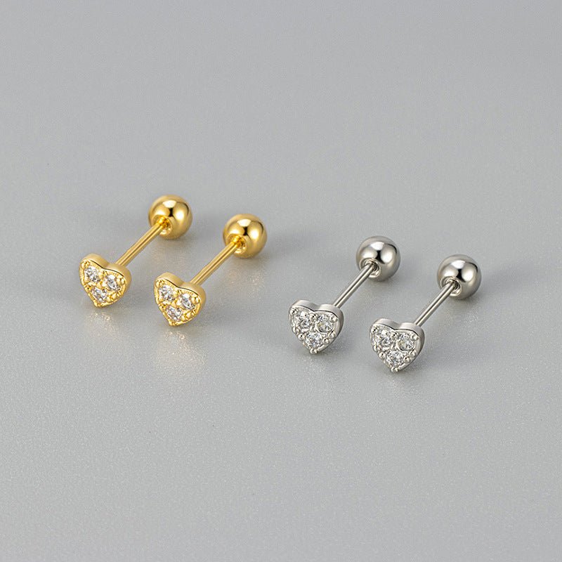 Love Screw Twist Heart-shaped Korean Style Micro Zircon Female Stud Earrings - Daebak