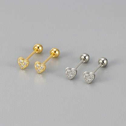 Love Screw Twist Heart-shaped Korean Style Micro Zircon Female Stud Earrings - Daebak