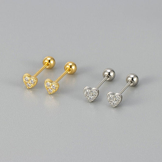 Love Screw Twist Heart-shaped Korean Style Micro Zircon Female Stud Earrings - Daebak