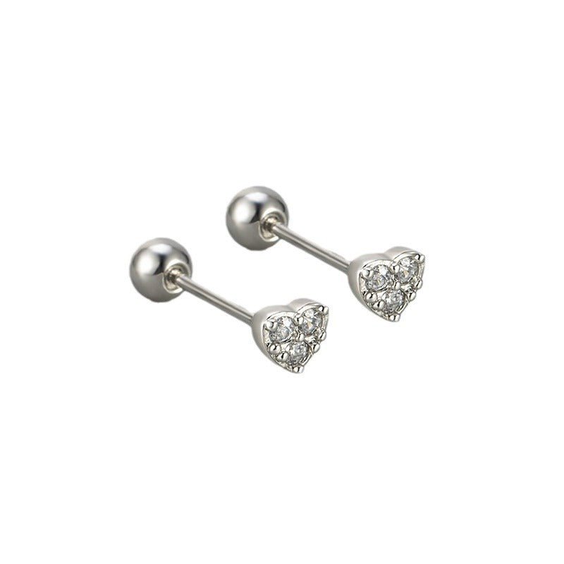 Love Screw Twist Heart-shaped Korean Style Micro Zircon Female Stud Earrings - Daebak