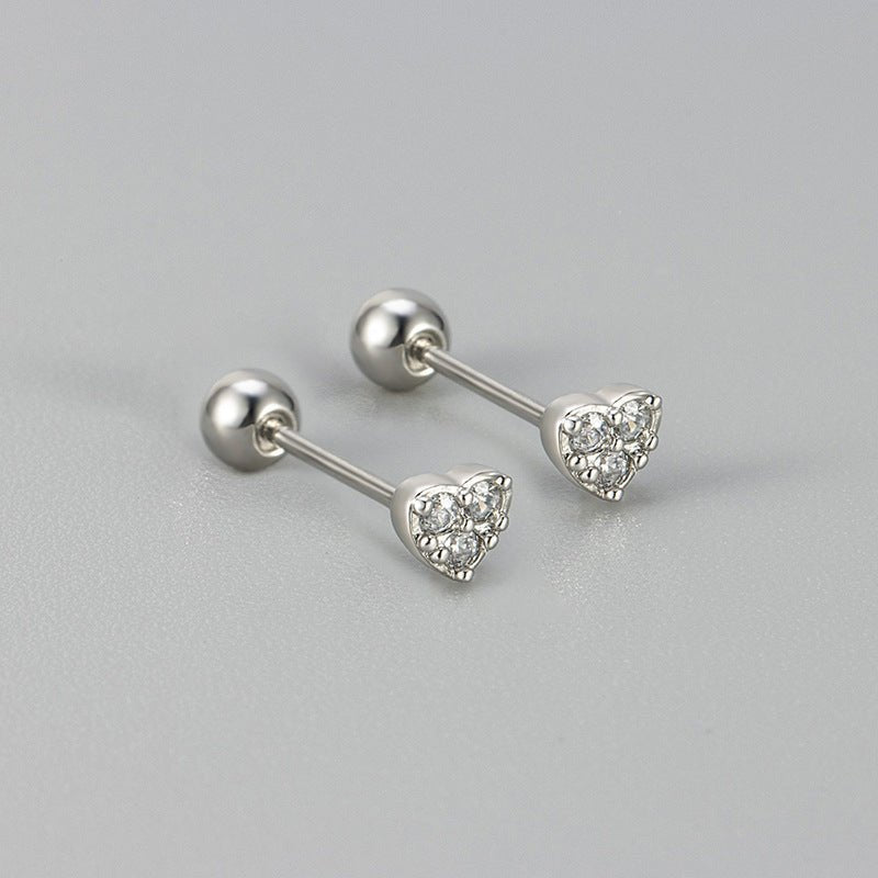 Love Screw Twist Heart-shaped Korean Style Micro Zircon Female Stud Earrings - Daebak