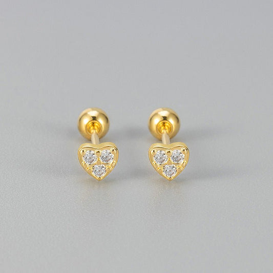 Love Screw Twist Heart-shaped Korean Style Micro Zircon Female Stud Earrings - Daebak