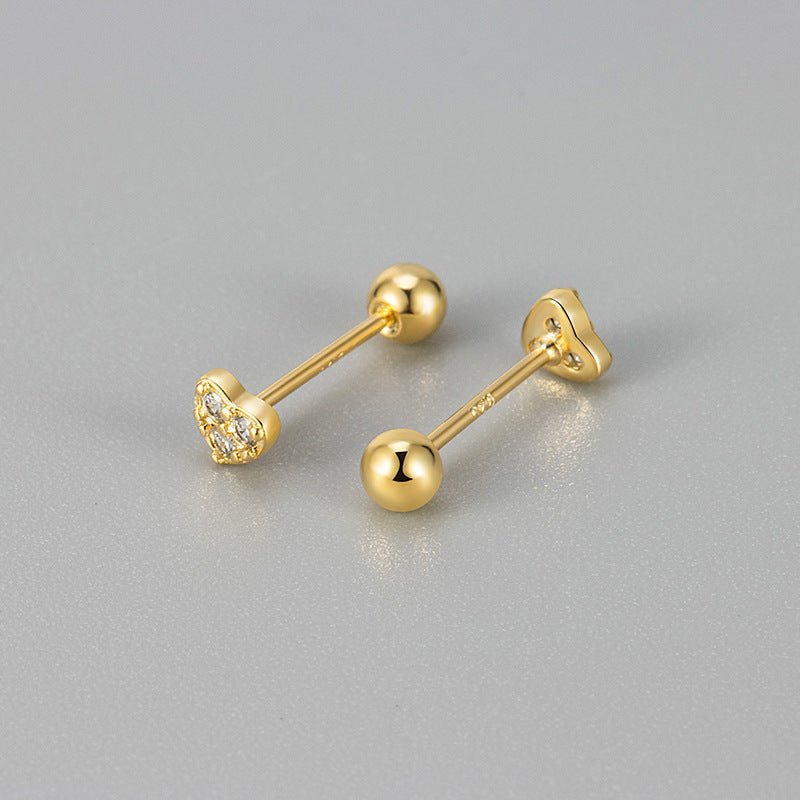 Love Screw Twist Heart-shaped Korean Style Micro Zircon Female Stud Earrings - Daebak