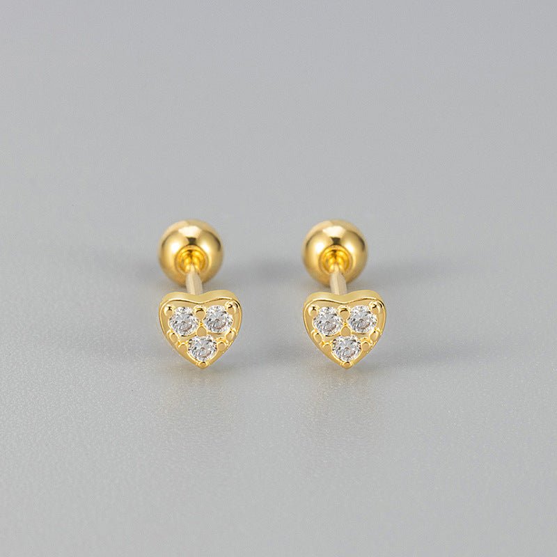 Love Screw Twist Heart-shaped Korean Style Micro Zircon Female Stud Earrings - Daebak