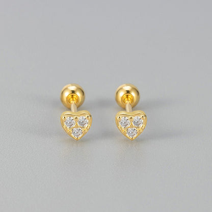 Love Screw Twist Heart-shaped Korean Style Micro Zircon Female Stud Earrings - Daebak