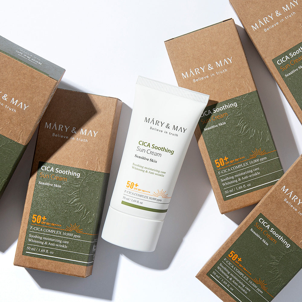 [MARY & MAY] كريم شمسي نباتي مهدئ بخلاصة السيكا SPF50+ PA++++ 50ml