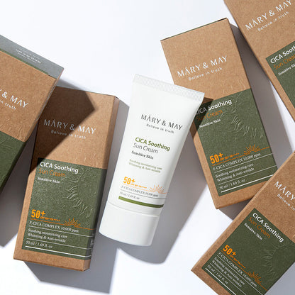 [MARY & MAY] كريم شمسي نباتي مهدئ بخلاصة السيكا SPF50+ PA++++ 50ml