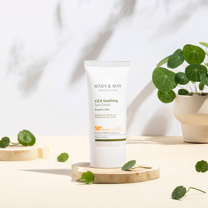 [MARY & MAY] كريم شمسي نباتي مهدئ بخلاصة السيكا SPF50+ PA++++ 50ml