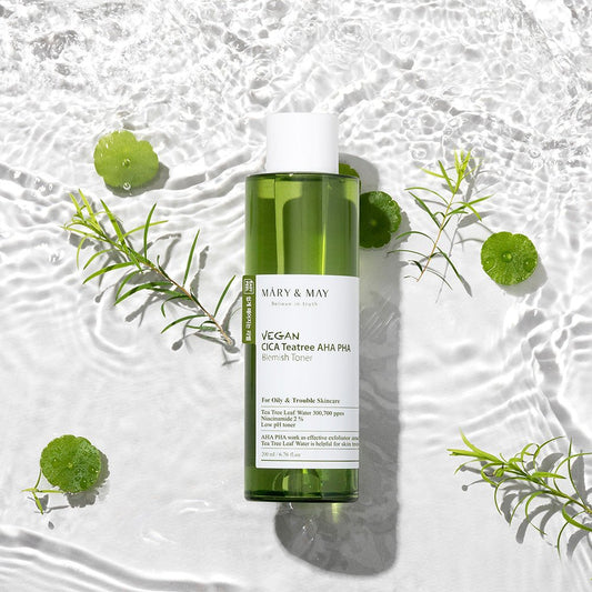 [MARY & MAY] Vegan CICA Tea Tree AHA PHA Blemish Toner 200ml - Daebak