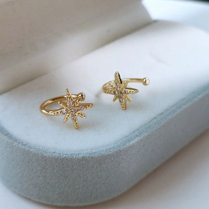 Micro Inlaid Zircon Gold Plated Korean Style Personality Ear Clip - Daebak