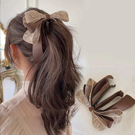 New【Korean Bow Grab Clip Female Net Red Back Of The Head Spoon Hair Card High Ponytail Fixed Artifact Headdress Hair Clips】 - Daebak