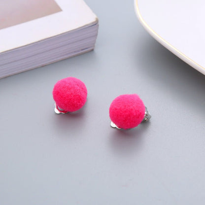 Pair Candy Color Korean Cute Wool Ball Ear Clip - Daebak