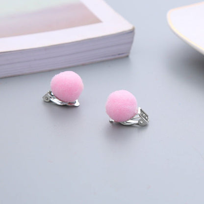 Pair Candy Color Korean Cute Wool Ball Ear Clip - Daebak