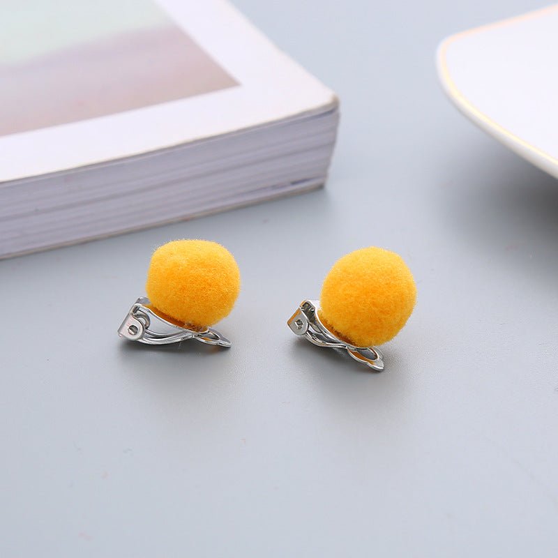 Pair Candy Color Korean Cute Wool Ball Ear Clip - Daebak
