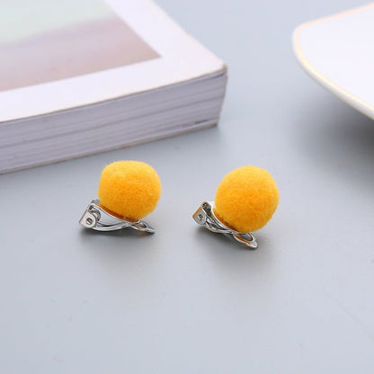 Pair Candy Color Korean Cute Wool Ball Ear Clip - Daebak
