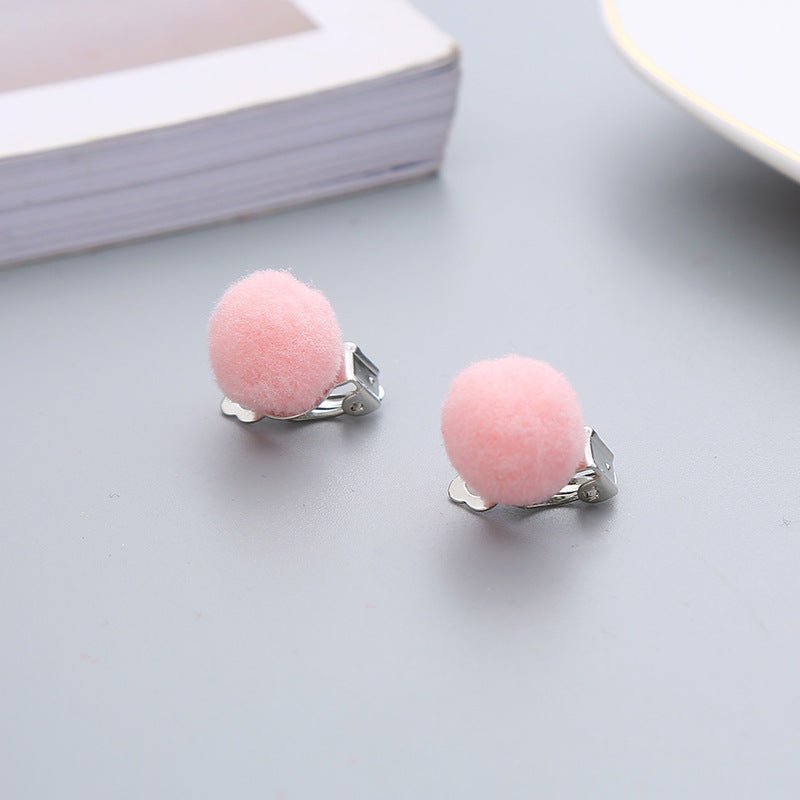 Pair Candy Color Korean Cute Wool Ball Ear Clip - Daebak