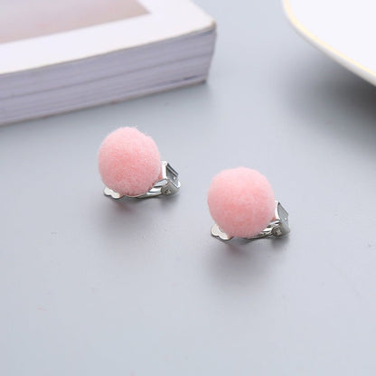 Pair Candy Color Korean Cute Wool Ball Ear Clip - Daebak
