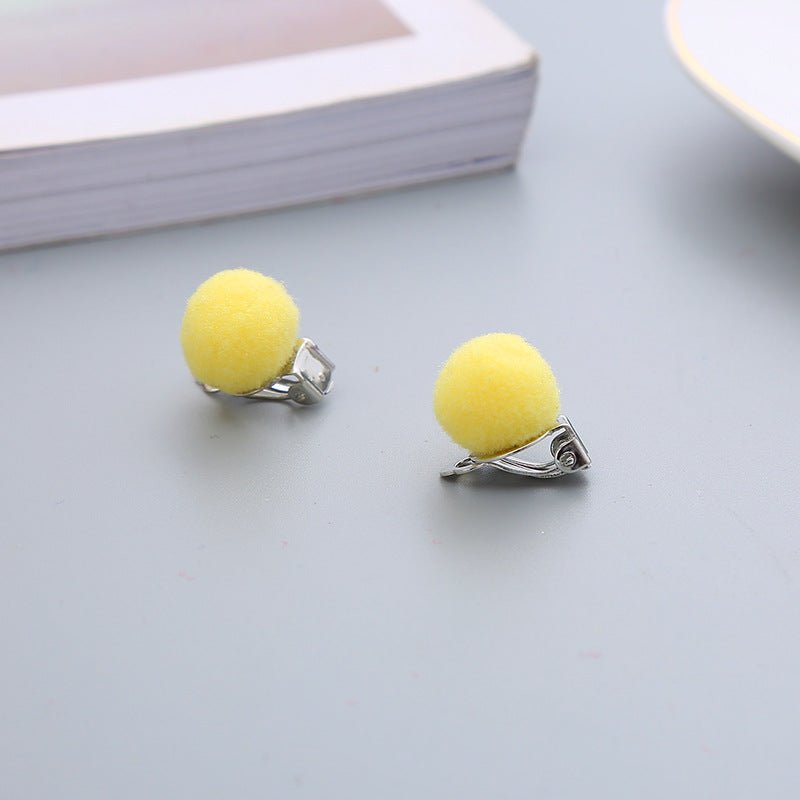 Pair Candy Color Korean Cute Wool Ball Ear Clip - Daebak