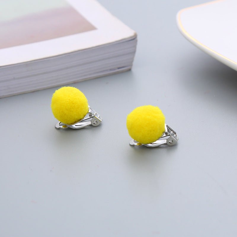 Pair Candy Color Korean Cute Wool Ball Ear Clip - Daebak
