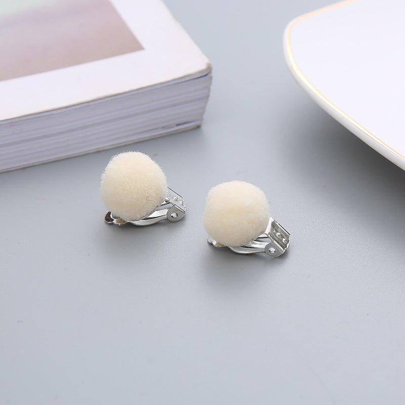 Pair Candy Color Korean Cute Wool Ball Ear Clip - Daebak
